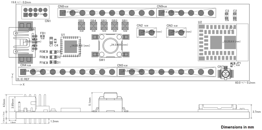 Mechanical Drawing - Kaga FEI EC4L15BA1-EVB Evaluation Board